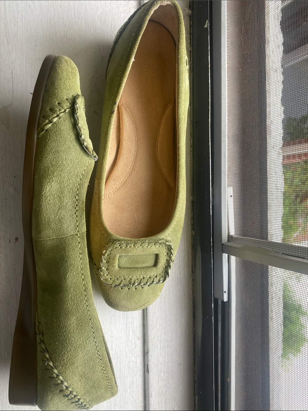 AEROSOLES Light Green Suede Slip-On Ballet Flats - Picture 6 of 9